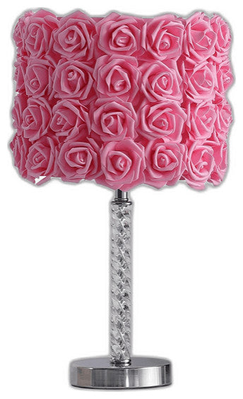 18' Pink Roses Acrylic And Metal Table Lamp