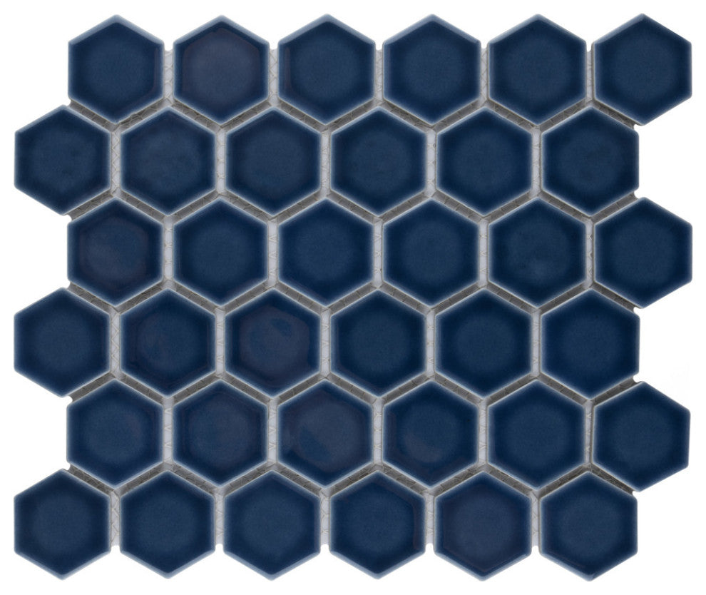 Hudson Due 2" Hex Denim Blue Porcelain Floor and Wall Tile