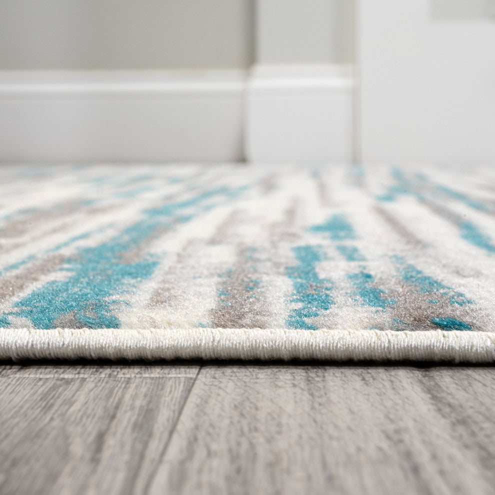Speer Abstract Linear Stripe Gray/Blue 4'x6' Area Rug