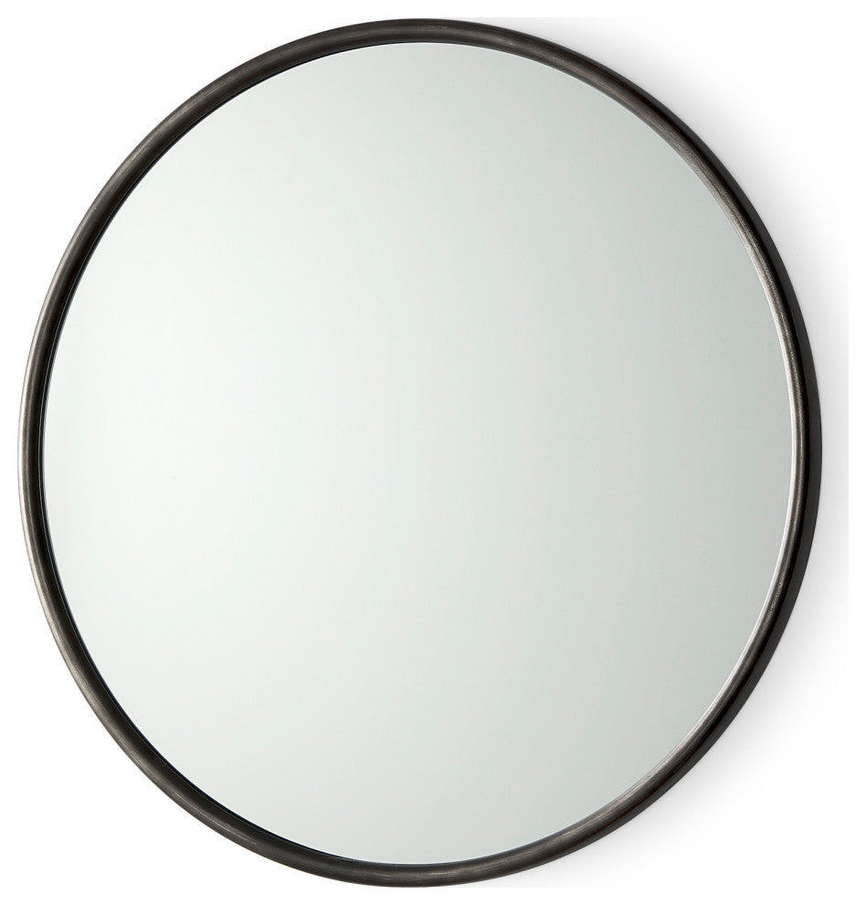 Piper Black Metal Frame Round Mirror, 36"