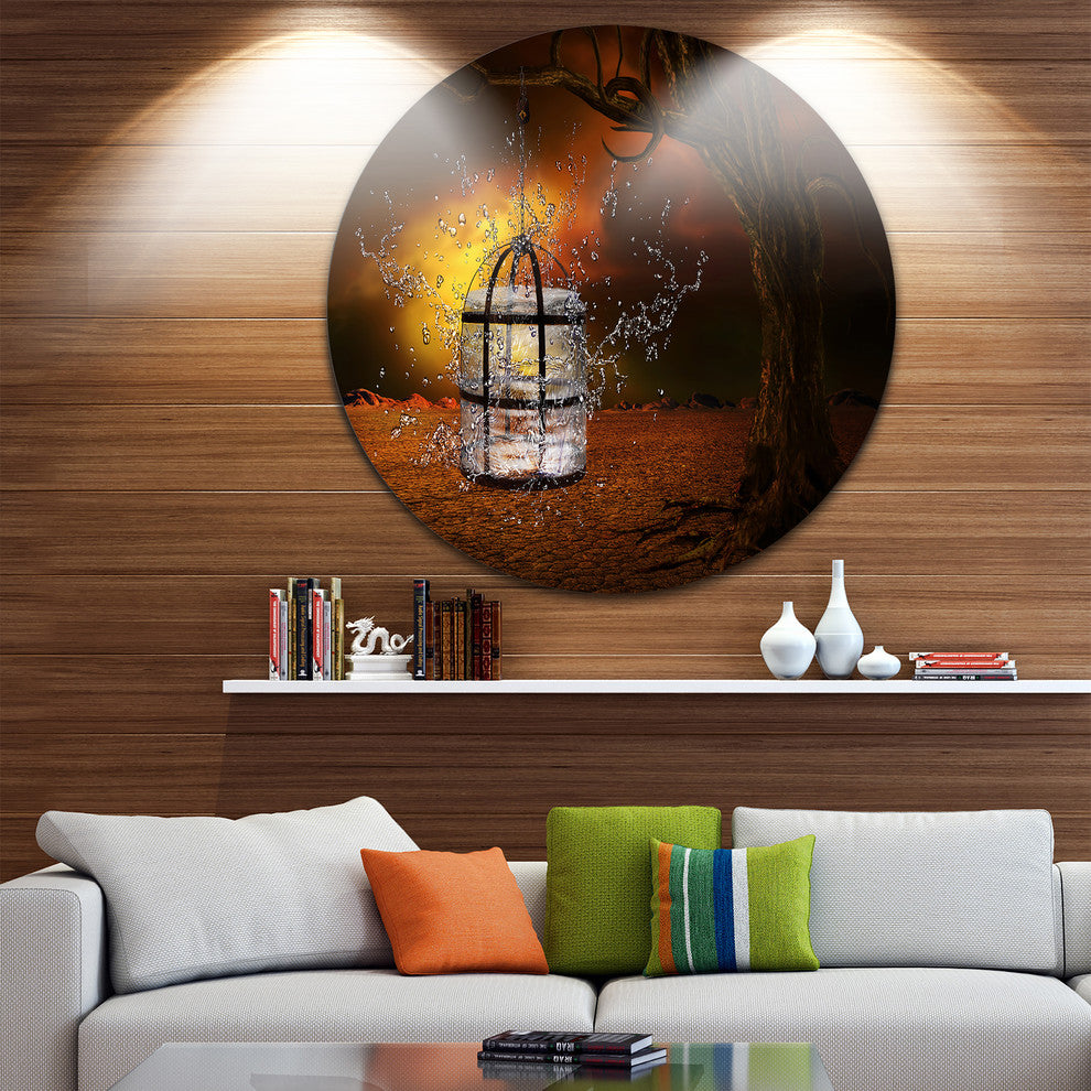 Water Locked Cage, Abstract Digital Art Round Metal Wall Art, 23"
