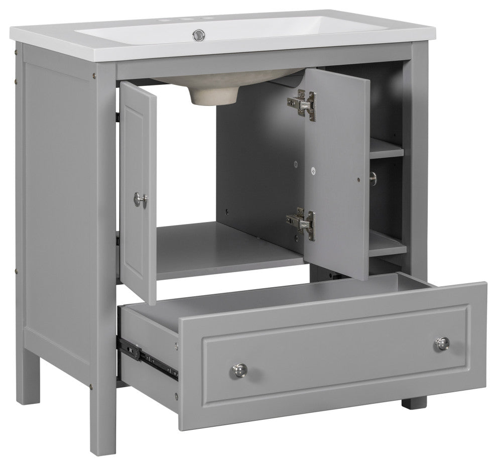 30 inch MDF Freestanding Bathroom Vanity Set with Doors and Drawer