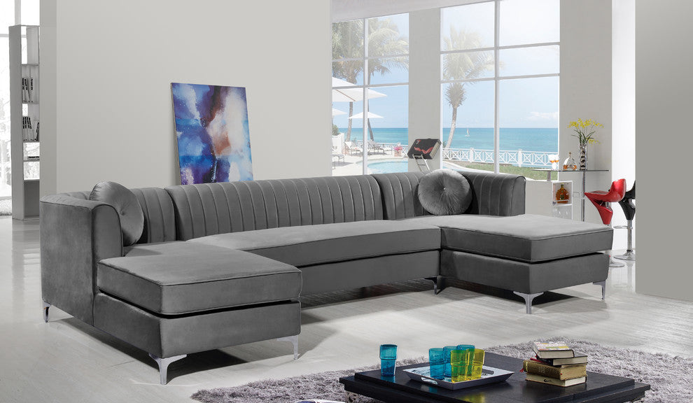 Graham Velvet 3pc. Sectional, Gray
