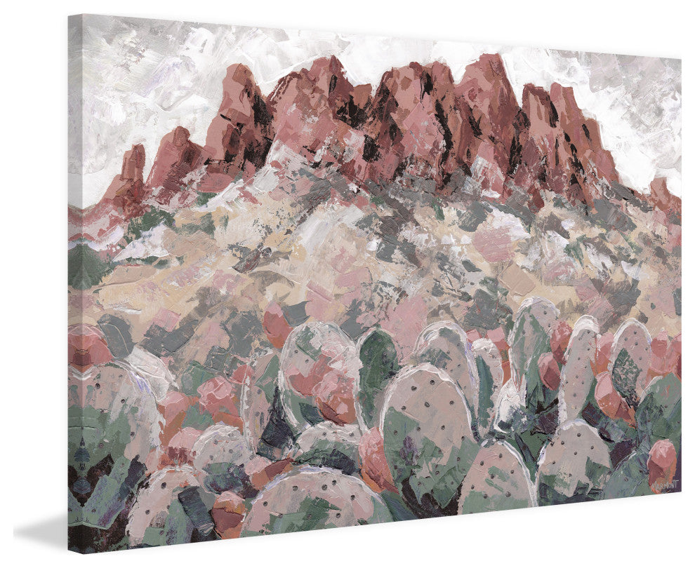 "Cactus in Red Rock" Painting Print on Wrapped Canvas, 36x24