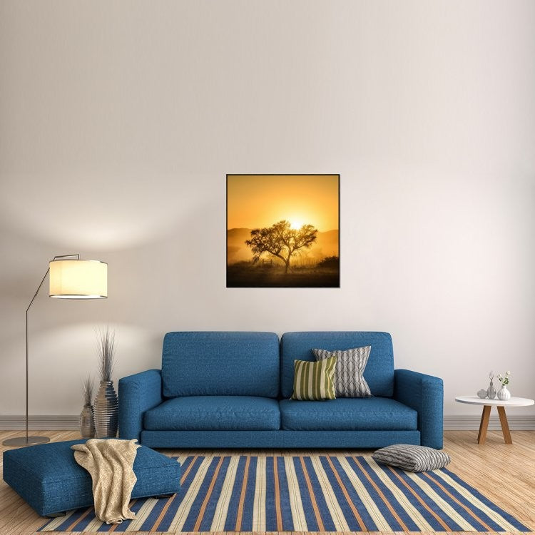 "Golden Sunrise" Framed Canvas Giclee by Piet Flour, 37x37"