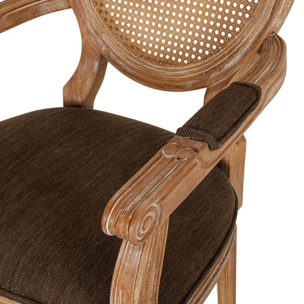 Bryan French Country Upholstered Wood and Cane 5-Piece Circular Dining Set, Natural/Brown