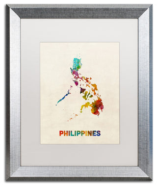 Michael Tompsett 'Philippines Watercolor Map' Matted Framed Art, White, 20"x16"
