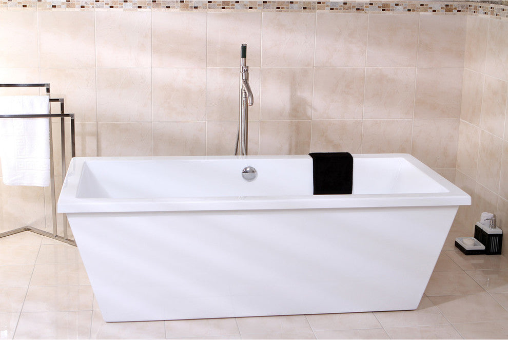Aqua Eden 66" Acrylic Freestanding Rectangular Tub With Drain, White