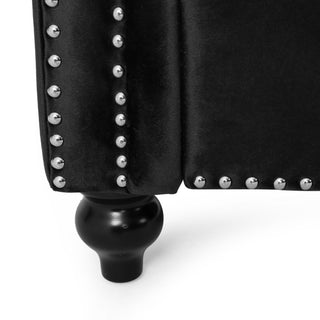 Timber Contemporary Button Tufted Loveseat with Nailhead Trim, Black and Dark Brown, Velvet