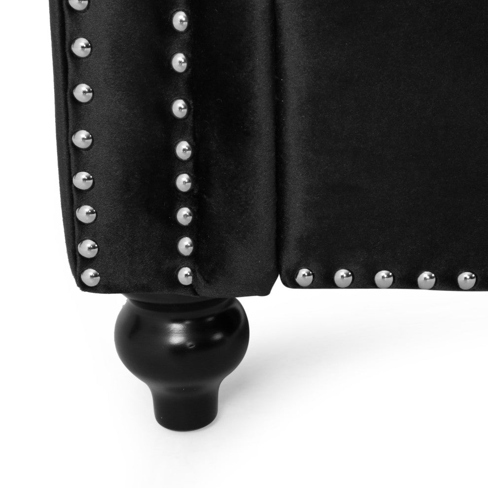 Timber Contemporary Button Tufted Loveseat with Nailhead Trim, Black and Dark Brown, Velvet