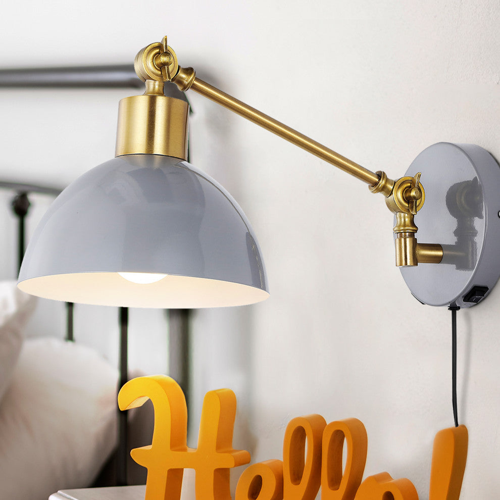 Lisa Swing Arm 1-Light Modern Midcentury Iron USB Charging Port LED Sconce, Gray