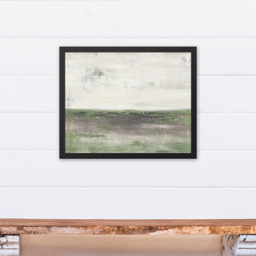 Green Horizon Abstract Framed Canvas 16x20 Black Framed Canvas