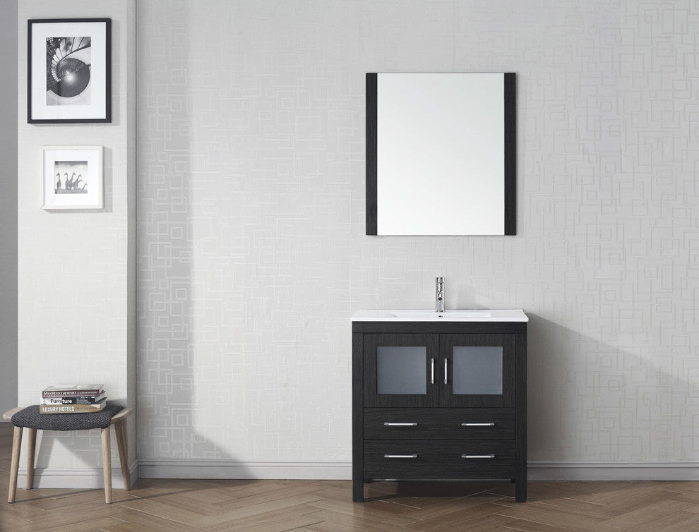 Virtu Dior 32" Single Bathroom Vanity, Zebra Gray, Faucet, Mirror
