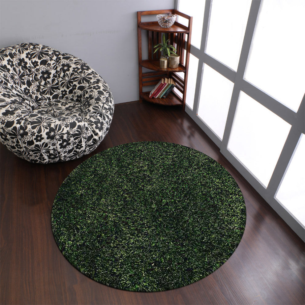 Hand Tufted Shag Polyester Area Rug Solid Green, [Round] 10'x10'