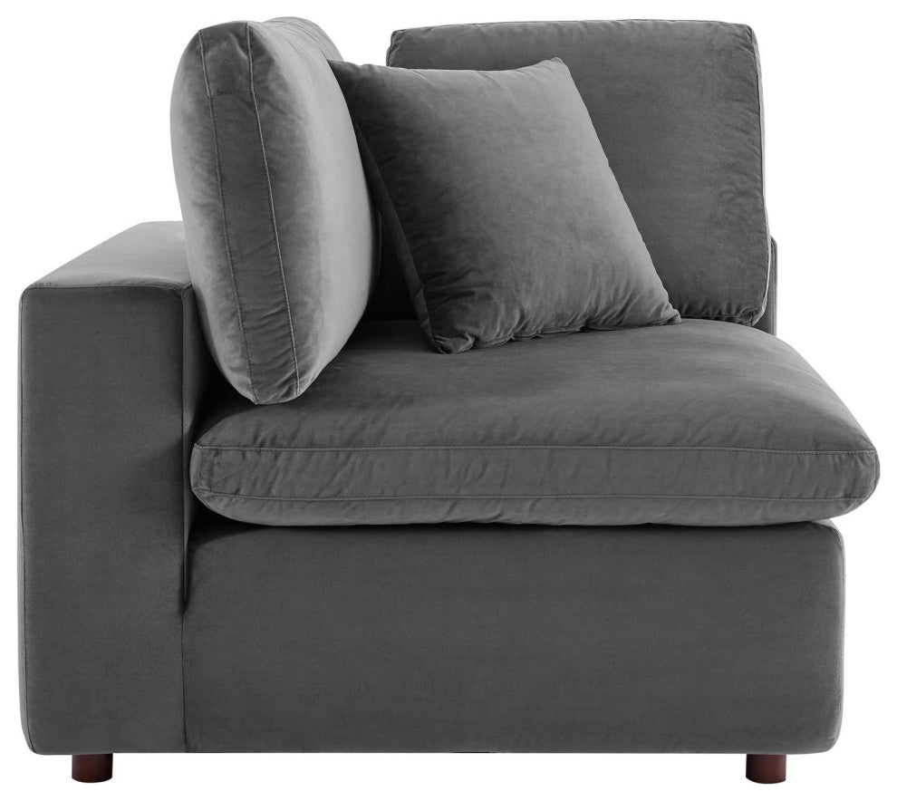 Commix Down Filled Overstuffed Performance Velvet 3-Seater Sofa Gray