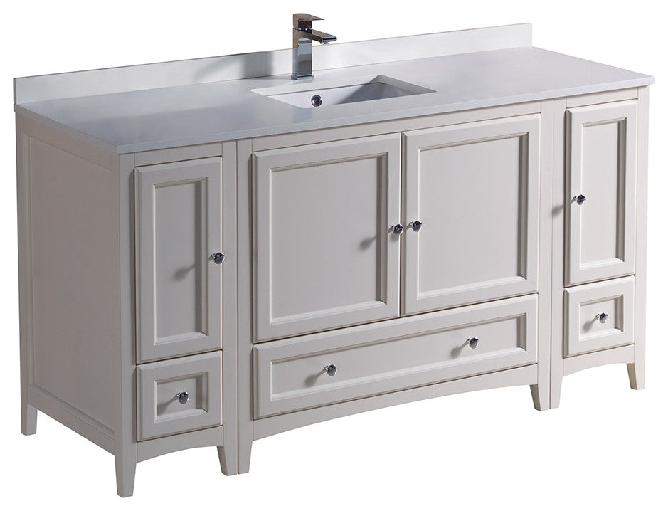 60" Oxford Bathroom Cabinet, Base: Antique White, With Top and Sink