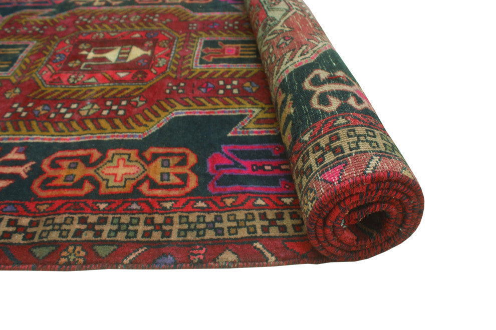 Fine Vintage Distressed Diano Charcoal/Burgundy Runner, 3'7x10'6