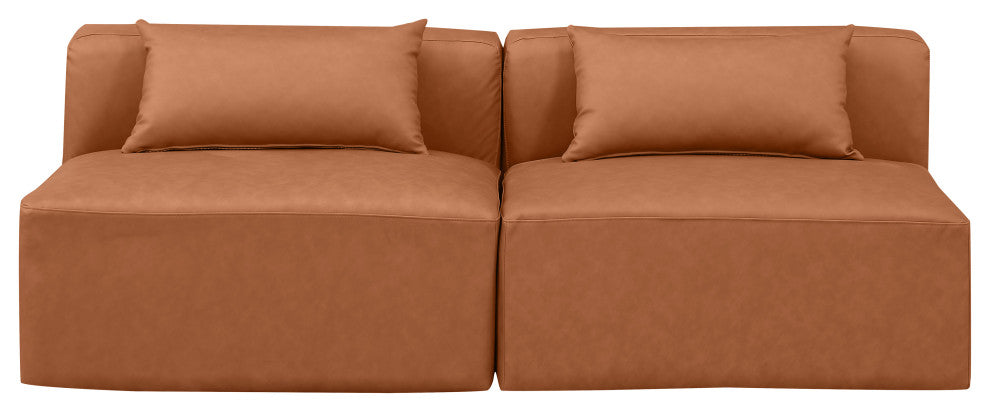 Cube Upholstered Modular Sofa, Cognac, 2-Piece: 2 Armless Chair, Vegan Leather