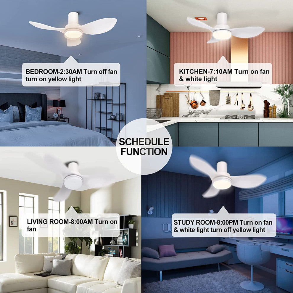 Carro 36" 3 Blade Flush Mount Ceiling Fan with Dimmable LED Light and Remote