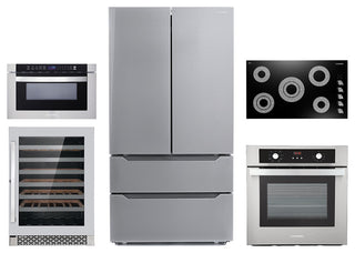 5PC, 36" Cooktop 24" Wine Cooler 24" Wall Oven 24" Microwave & Refrigerator