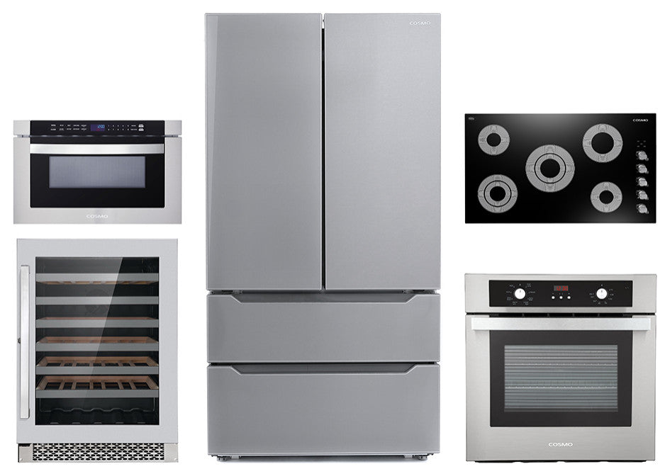 5PC, 36" Cooktop 24" Wine Cooler 24" Wall Oven 24" Microwave & Refrigerator