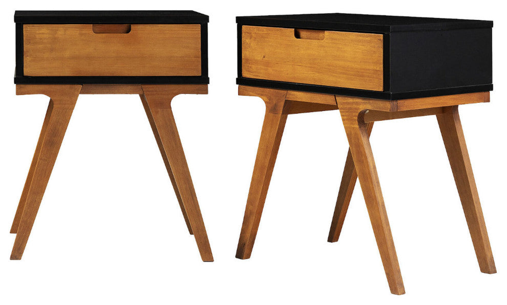 Mid-Century Modern Bridge-Leg Side Table Set "“ Caramel and Black