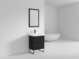 Fine Fixtures Modern Vanity Set, Black Marble, 24", Black Hardware
