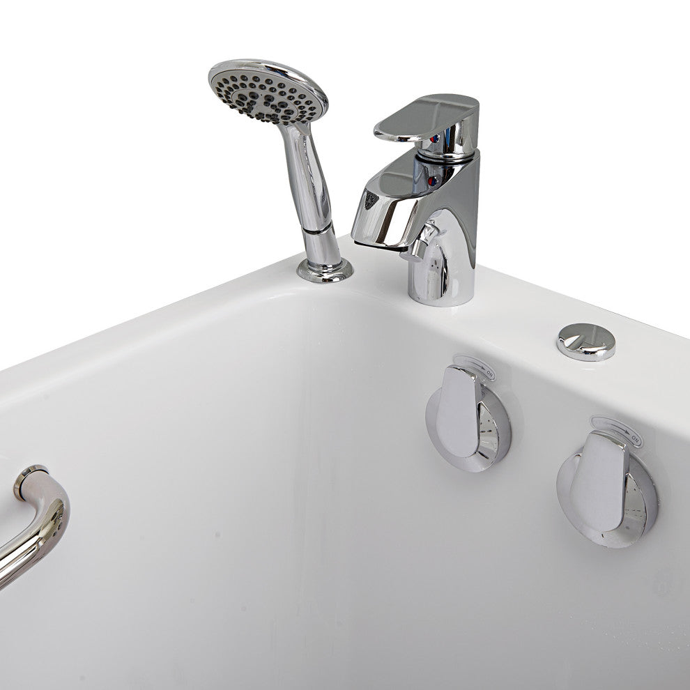 Ella Lounger 27"x60" Acrylic Massage Walk-In Bathtub, Outward Swing Door, Faucet