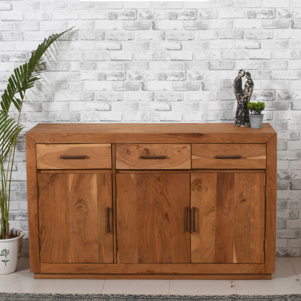 Fernious 3 Drawer 3 Door Sideboard, Natural Finish on Mango Solid Wood