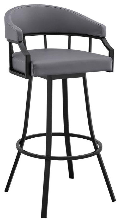 Palmdale 26 Swivel Slate Grey Faux Leather and Black Metal Bar Stool