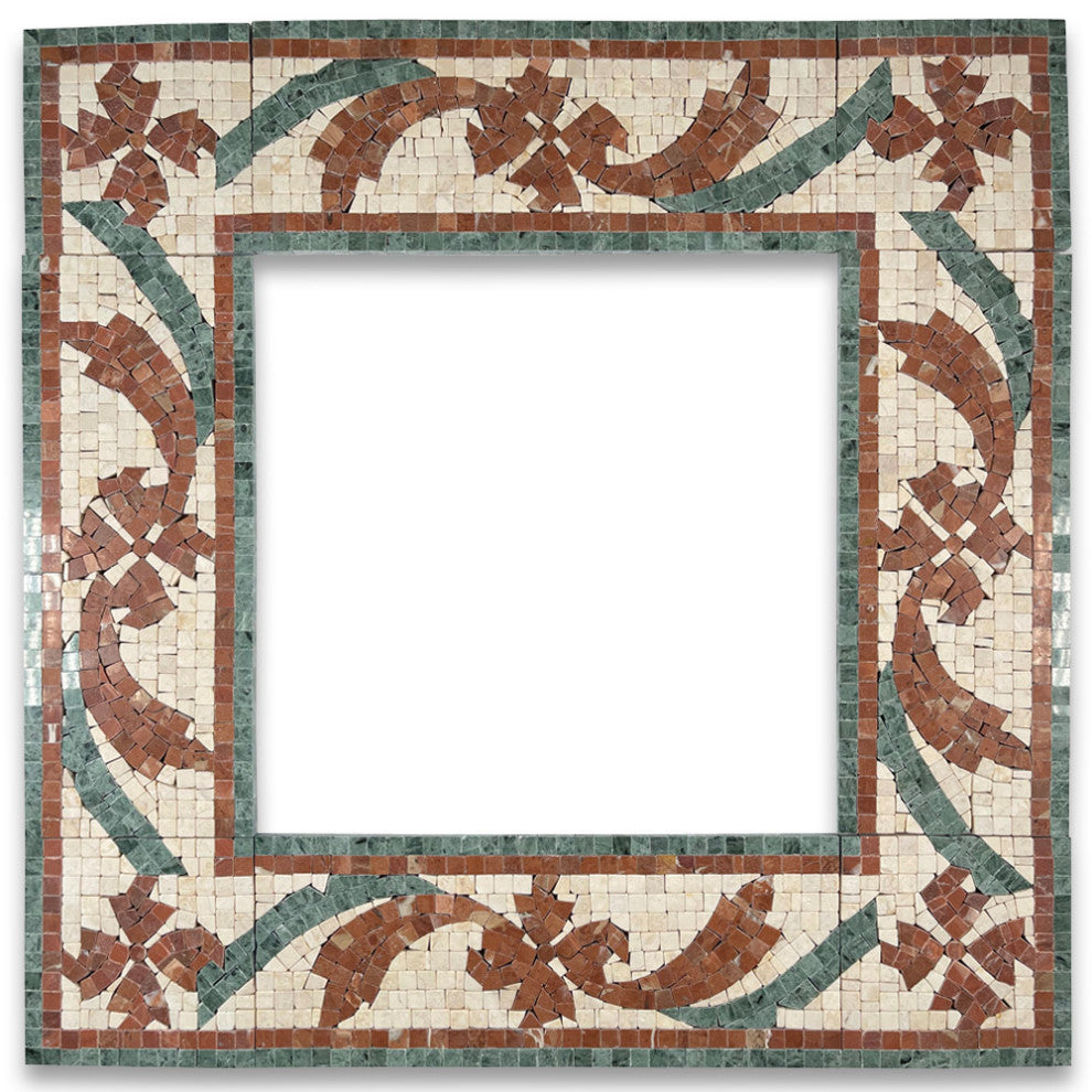 Marble Mosaic Border Listello Tile Clover Red 4.7x12 Polished Tumbled, 1 piece