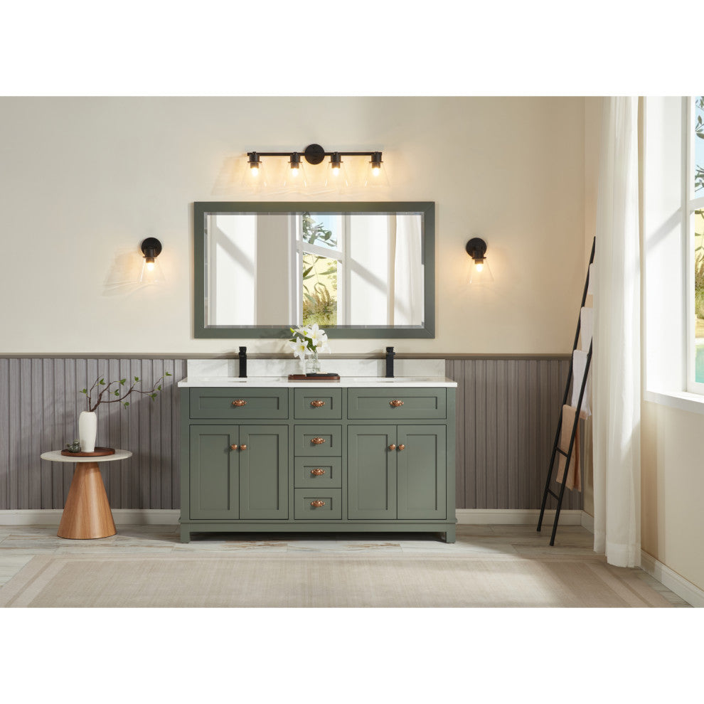 Vanity With Mirror, Sconce and Faucet Included, Pewter Green, 60"