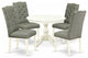 5 Pc Dinette Set, Linen White Table, 4 Chairs Button Tufted Back, Linen White