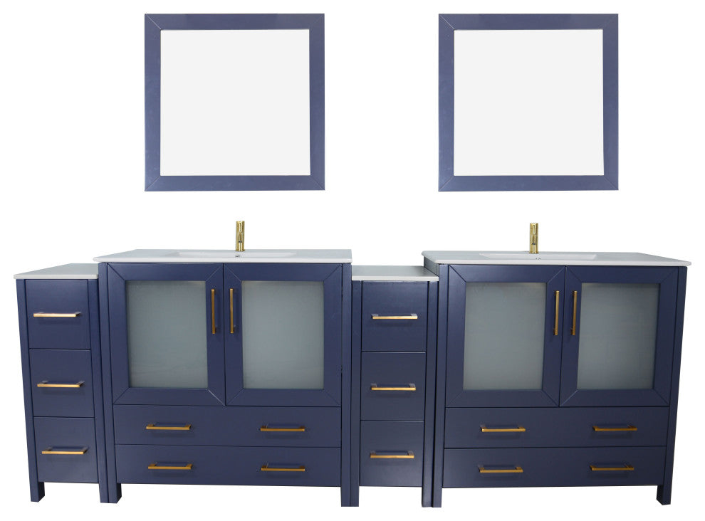 Vanity Art Vanity Set With Ceramic Top, 96", Blue