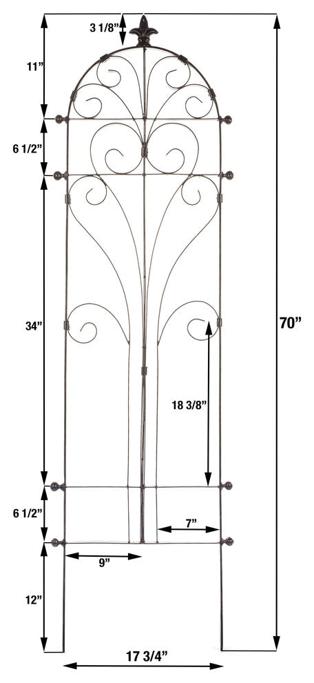 Italian Iron Garden Trellis, Metal Lawn Decor, Heavy Scroll Iron