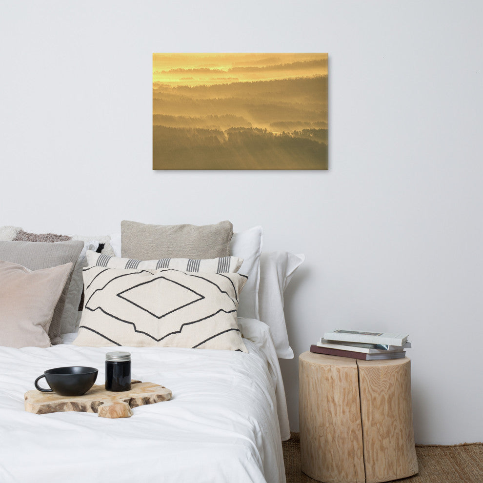 Golden Mist Valley - Hills & Mountain Range Landscape Canvas Prints, 24" X 36"