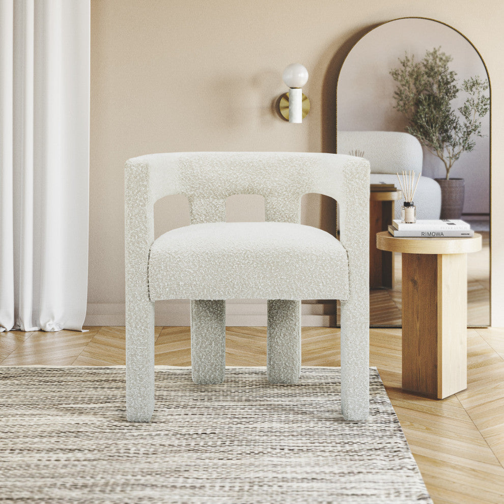 Athena Boucle Fabric Upholstered Accent / Dining Chair, Cream