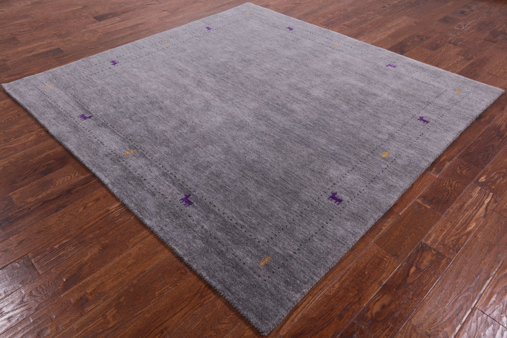 7' Square Hand Knotted Persian Gabbeh Wool Rug Q4359