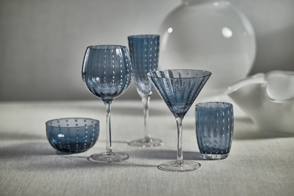 Pescara White Dot Wine Glasses, Set of 4, Navy Blue