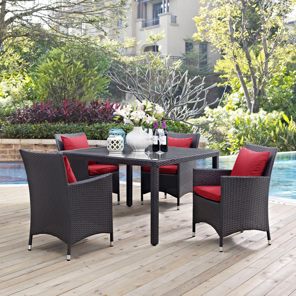 Espresso Red Convene 5 Piece Outdoor Patio Dining Set