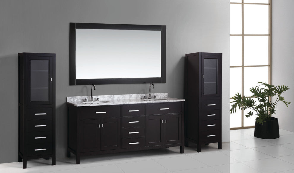 London 72" Double Sink Vanity Set With 2 Matching Linen Cabinet, Espresso