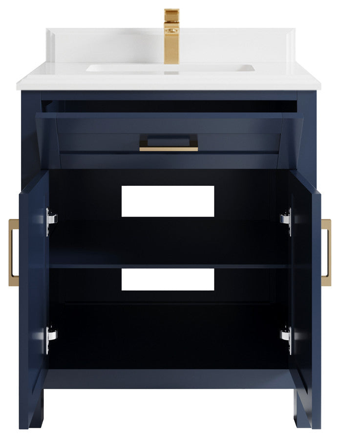 Cambridge 30 Single Sink Bath Vanity in Hale Navy Blue 1.5" White Quartz