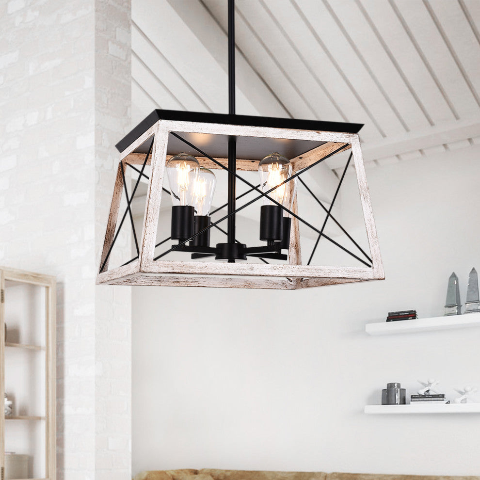 4-Light Square Kitchen Island Rustic Chandeliers, White