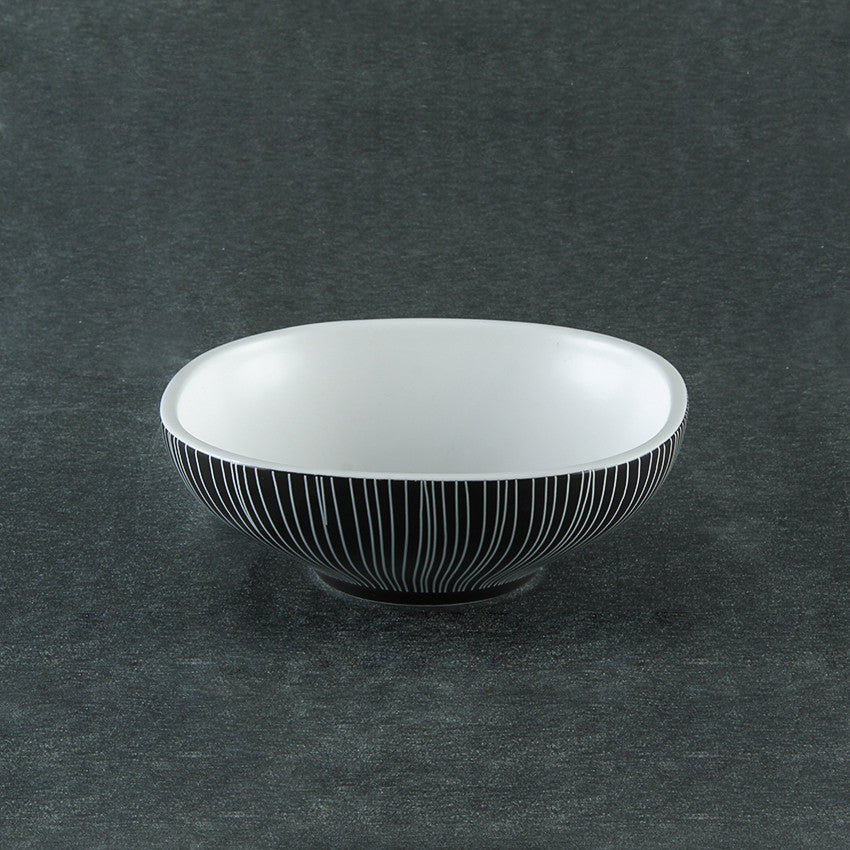 Black and White Dinnerware set, Black With White Lines, 4 Square Bowls (5" X 5")