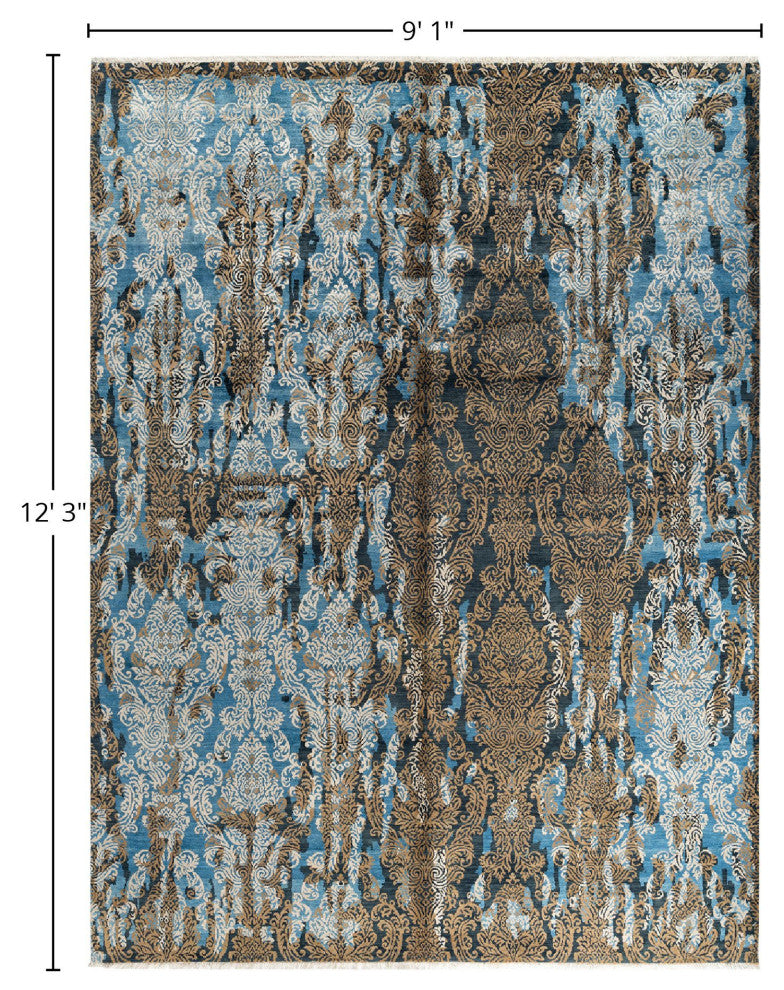 Ikat One-of-a-Kind Hand-Knotted Area Rug Gold, 9' 1" x 12' 3"