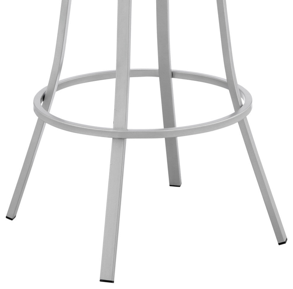 Valerie Swivel Brown Faux Leather and Java Brown Metal Bar Stool, White/Silver, Bar Height