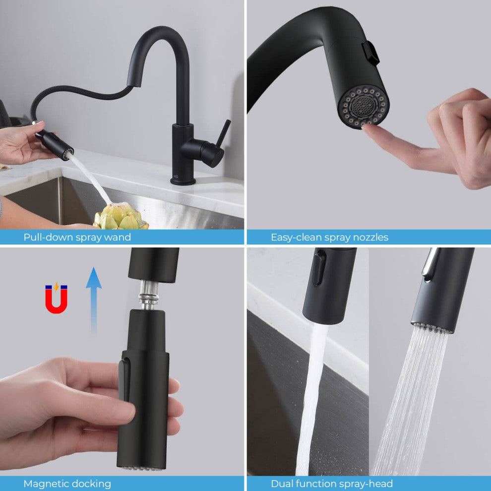 Luxe Single Handle Pull Down Kitchen & Bar Faucet, Matte Black