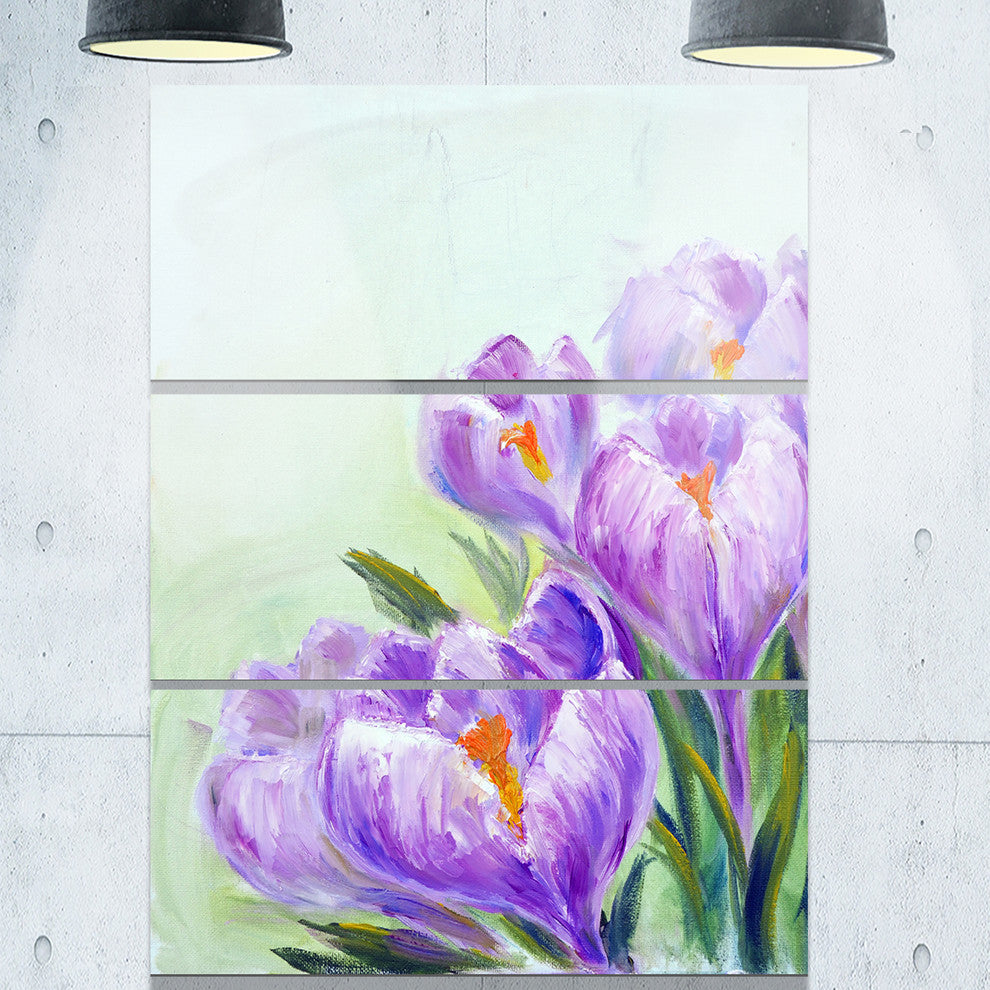 "Crocuses Looking into Sky" Glossy Metal Wall Art, 3 Panels, 28"x36"
