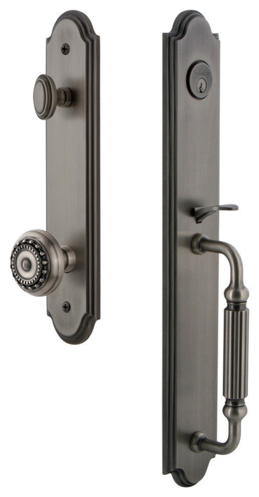 Arc 1-Piece Dummy Handleset, F Grip and Parthenon Knob, Antique Pewter, 848671