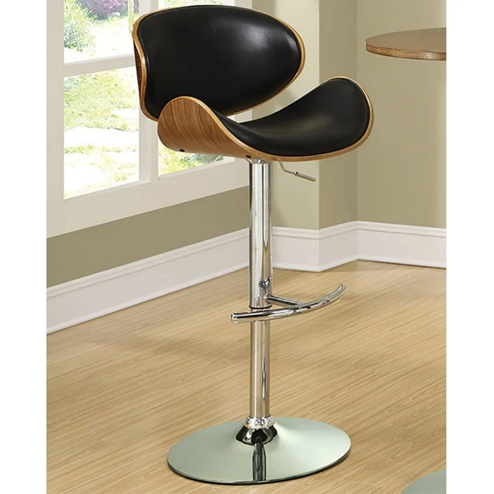 Metal and Wood Adjustable Bar Stool, Black and Chrome